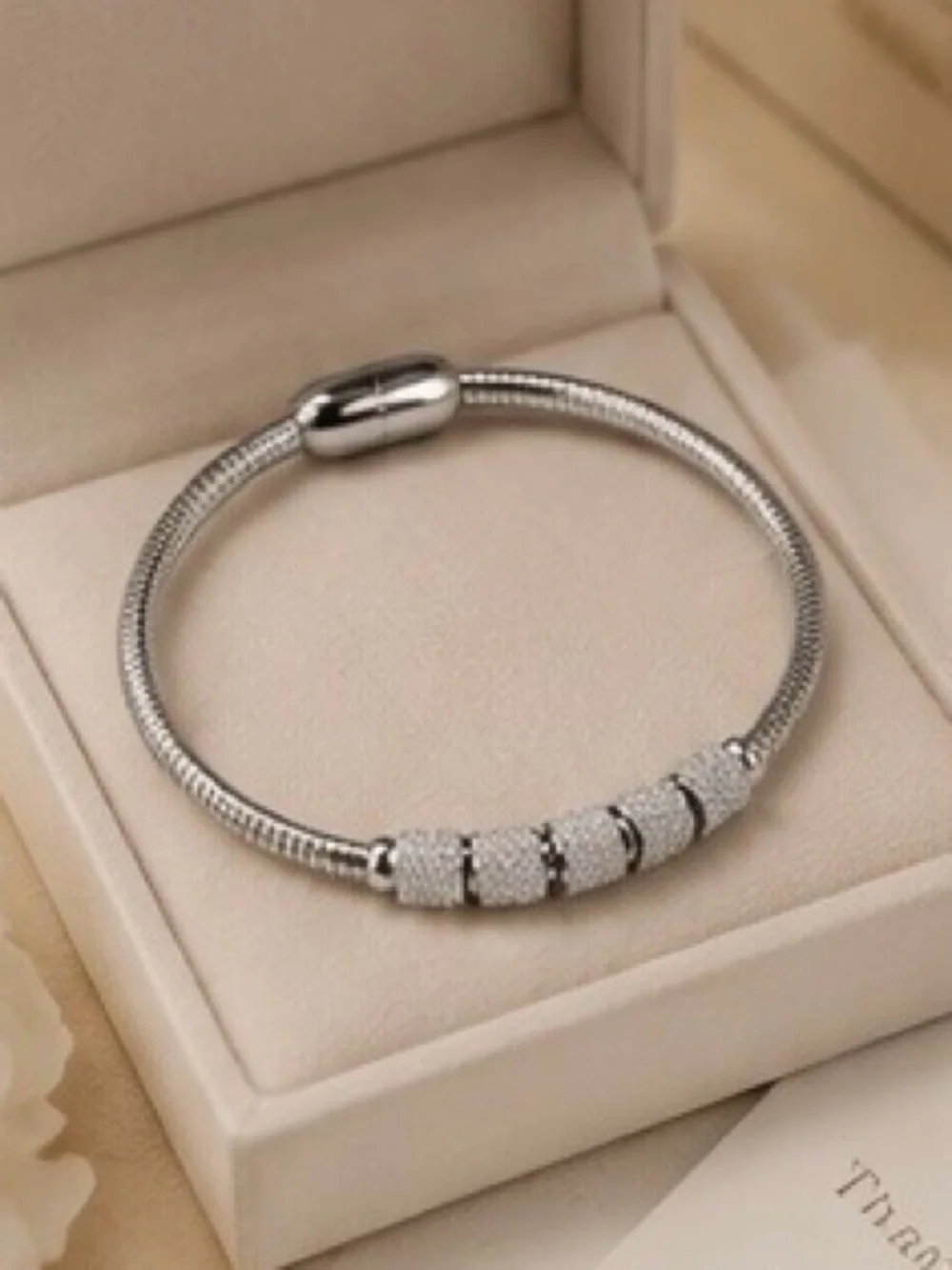Modern Silver Crystal Accent Bangle  Bracelet
